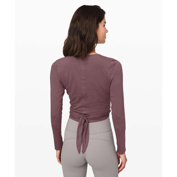 Lululemon Time to Restore Long Sleeve Tie Cropped Top Antique Bark Purple 6 - Picture 4 of 13